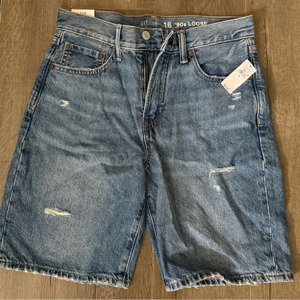 GAP Teen Distressed Loose-Fit Denim Shorts - Light Blue